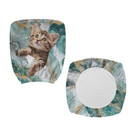 Xoenoiee Cat and Marble Print Office Chair Covers Stretchable Slipcover 2 Pieces Seat Cover with Backrest Cover Protective Decorative Computer Seat Cover