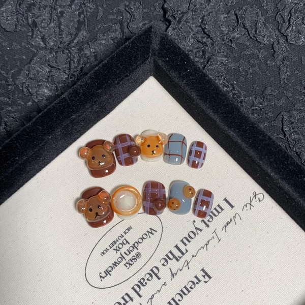 JIEADJIE Press On Nails (100% Handmade),Short-Medium T,Handmade Painted Nail Art