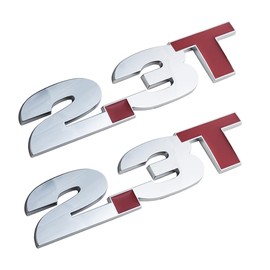 2 Pcs 2015-2024 2.3T Trunk Side Emblem Badge Nameplate Decal Sticker (Silver Red)