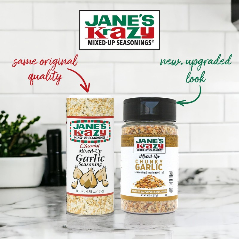 Jane's Krazy Chunky Mixed-Up Garlic Seasoning, 135 Grams (Packing may