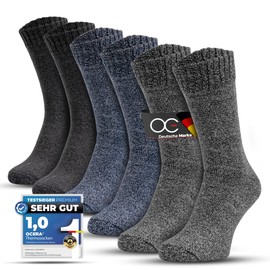 OCERA 6 Pairs of Thermal Socks with Full Terry Cloth and Soft Waistband for Men, Vein-friendly and Comfortable Winter Socks for Cold Days, 2 x grey, blue and anthracite