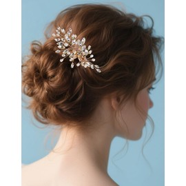 Lenjicons Elegant Flower Rhinestone Hair Comb Faux Pearls Rhinestone Wedding Headpiece Luxuries Crystal Beads Bridal Hair Comb Wedding Hair Accessories for Women (gold)
