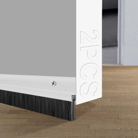 Door Draft Stoppers for Bottom of Door, 32” Length Weather Stripping Door Seal, Strong Adhesive Door Sweep for Exterior and Interior Doors（1, Aluminum）