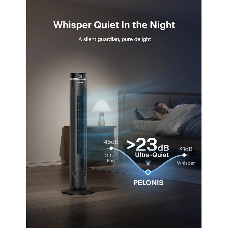 PELONIS 42-Inch Tower Fan for bedroom, Standing Fan with 90°