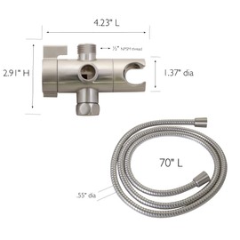 Design House 841536-SN 3-Way Shower Diverter and 70-Inch Hose for Handheld Showerhead and Fixed Showerhead Bathroom Universal Shower Replacement Part, Satin Nickel