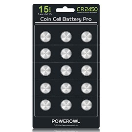 POWEROWL High Capacity CR2450 Battery (15-Pack) 3v Lithium Batteries, 10 Years Leak-Free, Long Lasting CR 2450