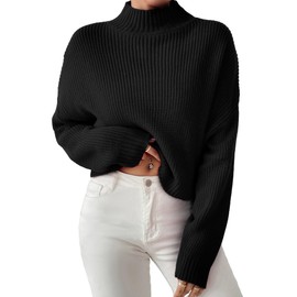 Libsorge Women's Cute Turtleneck Crop Sweaters Fall 2024 Ladies Dressy Casual Lightweight Cozy Ribbed Knit Solid Long Sleeve Cropped Pullover Sweater Black L