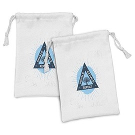 Ambesonne Inhale Exhale Fabric Pouch Set of 2, Spa Yoga in Triangle with Tree of Life Tranquil Graphic, Small Drawstring Bag for Toiletries Masks and Favors, 9" x 6", Night Blue and White