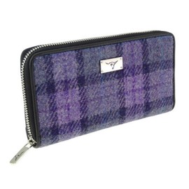 Glen Appin Harris Tweed Large Zip Purse LB2100 Staffa (Colour 89 Purple Check)