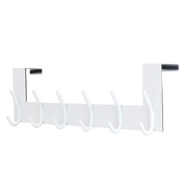 SKOLOO Over The Door Hook Hanger- 6 Hooks, Stainless Steel Door Hook, Over Door Rack for Hanging Coats Clothes Hats Robes, White
