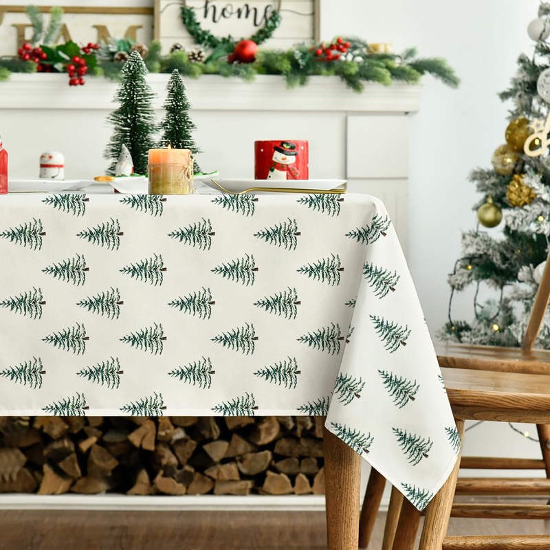 Horaldaily Christmas Tablecloth 60×120 Inch Rectangular, Trees Green Boho Washable