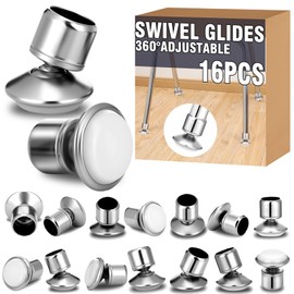 Chunful 16 Pcs 5/8'' Swivel Glides with Beveled Ferrule for Stacking Chair Nylon Steel Plate Base Replacement Swivel Chair Glide Adjustable Furniture Leveler Feet Nickel Plati