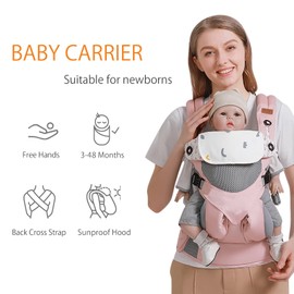 SONARIN 3-in-1 Breathable Baby Carrier,Multi-Function Lightweight Baby Wrap Carrier Ergonomic Child Carrier Backpack,Front and Back Carry for Newborn and Toddler 3-48 Months(Pink)