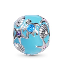 GNOCE Sea World Charm Bead Sterling Silver Charm Inlaid with Colorful Gemstones Fit Bracelet/Necklace for Women Girls Wife Daughter