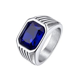 Bestyle Stainless Steel Rings for Men Vintage Chunky Big Biker Band Rings Large Blue Sapphire Signet Ring Thumb Ring, Cocktail Ring Statement Ring Promise Ring Gift for Birthday, Size 13