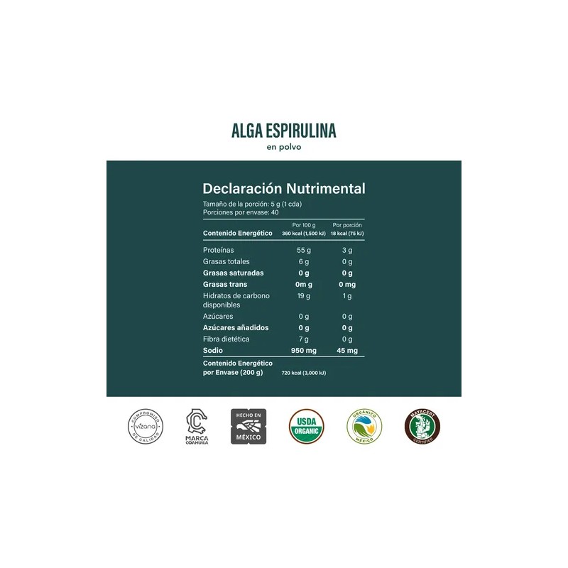 Chlorella Y Espirulina Orgánica Polvo 300g Vizana Nutrition