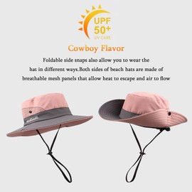 Women Men Fishing Hat Summer Sun Hats for Women UV Protection Wide Brim Bucket Hats with Ponytail-Hole (Pink-B)