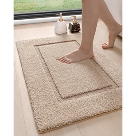 DEXI Bathroom Rugs 32x20, Washable Non Slip Bath Mat for Shower Floor, Absorbent Quick Dry Bathmat with Rubber Backing, Ultra Soft Plush Carpet for Tub, Beige