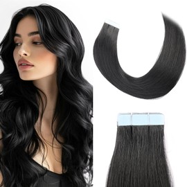 Tape in Hair Extensions Human Hair,Hair Extensions Real Human Hair Straight Hair Extensions Tape in Extensions Human Hair (Jet Black, 16 Inch)