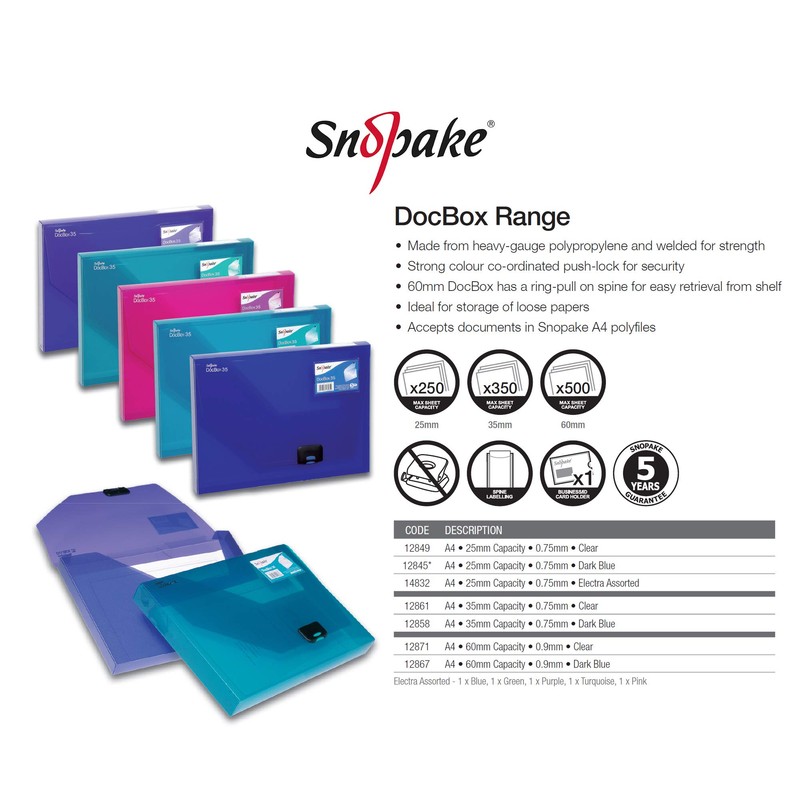 Snopake A4 DocBox Clear 25 mm Box File with Push