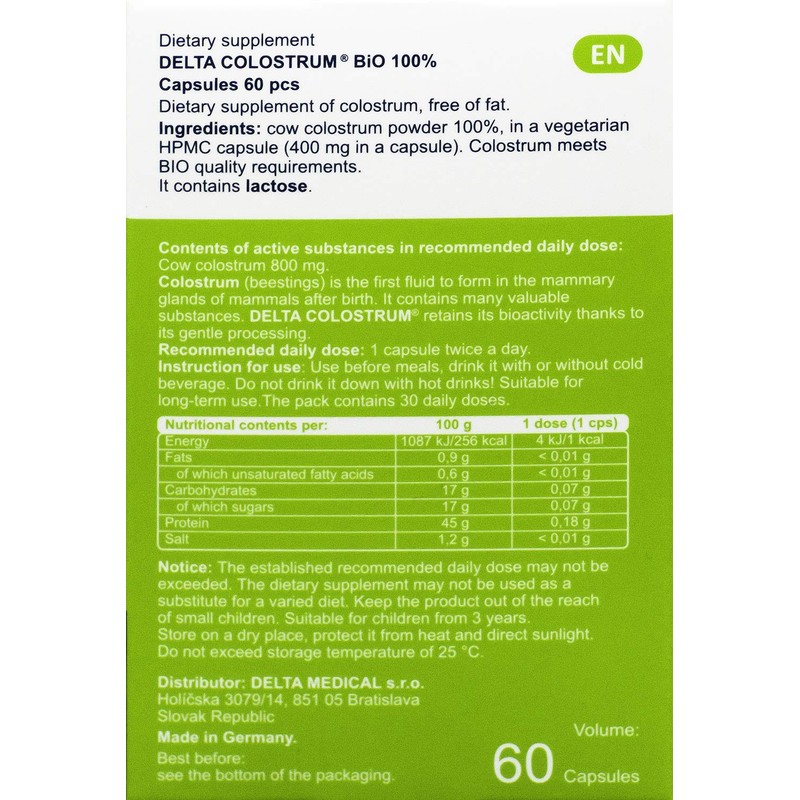 Delta Colostrum Capsules, 100% Organic Capsules, Dietary Supplement, Vegetarian Capsules,