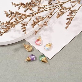 DanLingJewelry 50Pcs Random Color Faceted Teardrop Glass Charms Crystal Glass Dangle Pendants with Wire Wrapped for Jewelry Making