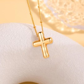 Cross Necklace for Women, 14k Gold Plated Bubble Cross Pendant Necklaces Jewelry,Gold