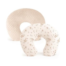 Konssy 2 Pack Nursing Pillow Covers, Soft and Comfortable Nursing Cover for Breastfeeding Pillows, Pillow Slipcover for Baby Girls Boys Newborn(Brown, Blossom)