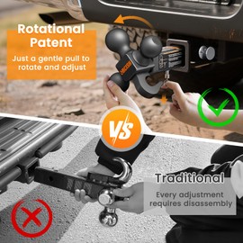 ORCISH 360° Swivel Trailer Hitch, Tri-Ball Mount with Pin & Heavy Duty Hook, Matte Black Plated Trailer Ball Size 1-7/8", 2" and 2-5/16", Fit 2 Inch Hitch Receiver, Rotating Ball Hitch, Towing Hitch