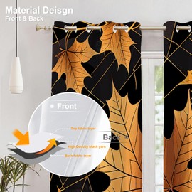 BaoNews Autumn Maple Leaves Bedroom Curtains, On Black Grid Blackout Polyester Grommet Window Treatment Drapes for Living Room, 2 Panels 52X84 Inches