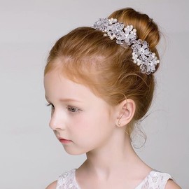 IYOU Princess White Flower Headpiece Pearl Hair Dress Crystal Bridal Wedding Hair Accessories for Flower Girl