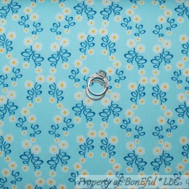 Robert Kaufman Fabrics BonEful Fabric FQ Cotton Quilt VTG Blue Yellow White Dot Flower Daisy Bohemian S