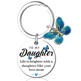 To My Daughter Keychain Daughter Gifts from Mom Unique Birthday Christmas Valentines Day Gifts for Daughters Cute Butterfly Stuff Stocking Stuffers for Daughters