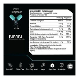 ETERNAL NUTRITION Ultra Pure NMN 99.5% + Resveratrol 98% (100 Cápsulas) | Trans-Resveratrol, Precursor NAD+ | 100 Porciones · 600 mg | Longevidad Celu