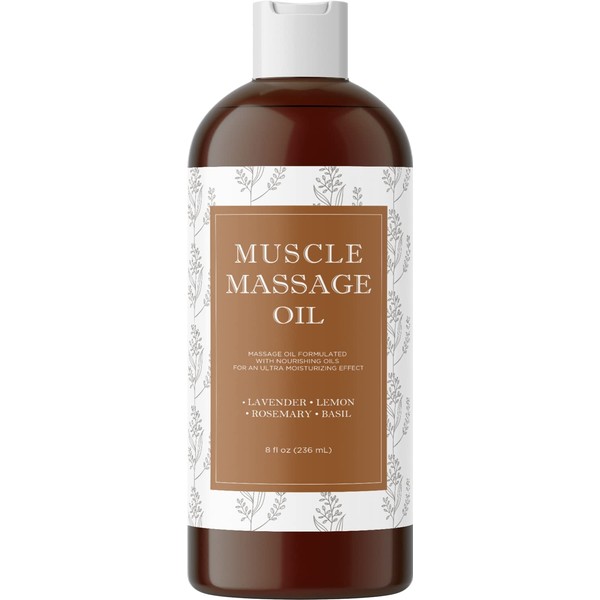 Relaxing Massage Oil for Massage Therapy - Sore Muscle Oil Massage Oil with Lavender and Rosemary Essential Oils for Muscle Relief - Full Body Massage Oil for Sore Muscles for Pro or Home Use - 8oz