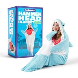 Cozy Concepts Co. Hammerhead Shark Blanket by Relatable, Wearable Blanket With Sleeves for Hands Free Convenience, Fun and Unique Idea for Room Decor or Gifts, Comfortable Oversized 65" Throw Blanket