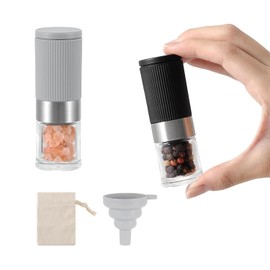 Mini molinillo de sal y pimienta, pequeño molinillo de sal de cerámica ajustable con embudo y bolsa, portátil, práctico molino de especias para fiestas, almuerzos y cocina