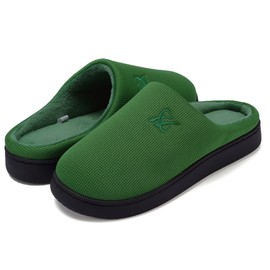 Memory Foam Cotton Slippers Couple Style Men's and Women's House Casual Shoes (Green,Women11-12/Men9-10)