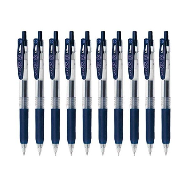 Zebra Sarasa Clip 1.0 Retractable Gel Ink Pen, Rubber Grip, 1.0mm, Blue Black Ink, Value Set of 10