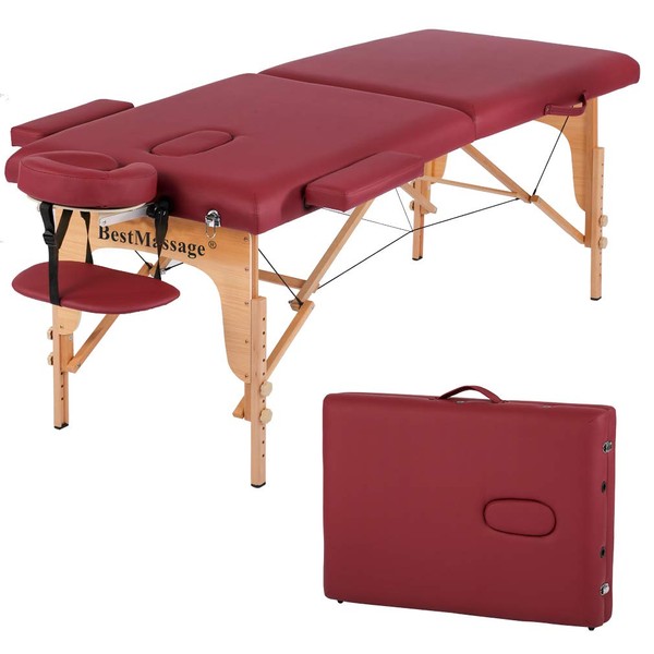 Massage Table Portable Massage Bed Spa Bed PU Leather 2 Fold Heigh Adjustable 84 Inches Salon Bed Face Cradle Bed