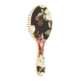 Paddle Brush Hair Brush, Round Wooden Pins Air cushion comb, Scalp massages Detangling Hair Hairbrush for Smoothing Hair Print White Red Roses On Dark Seamless Floral Flowers Style