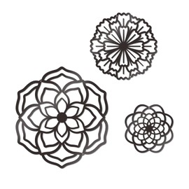 Zzbakress 3 Pcs Metal Flowers Wall Decor Black Wall Decor Metal Flower Art Farmhouse Wall Decor Multiple Flowers Hanging Decor for Bathroom Living Room Kitchen Garden Office (Black Retro)