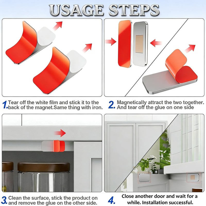 Magnetic Cabinet Door Catch,No Drill Adhesive Drawer Magnets to Stay