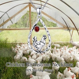 PELOVNY Chicken Necklace 925 Sterling Silver Birthstone Necklace for Women Chicken Jewelry Christmas Birthday Gifts for Mom Grandma Wife Her, Sterling Silver, No Gemstone