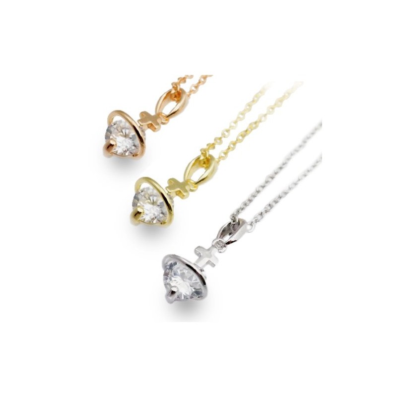 Pendant Necklace with Zirconia on Saturn Inspired Cross Silver Gold,