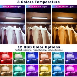 Haigvel Under Cabinet Lights Wireless, 58-LED Rechargeable Motion Sensor Closet Lights with Remote Control, RGB Color Changing Under Counter Lights for Kitchen, Pantry, Bedroom, Stairs, 4 Pack