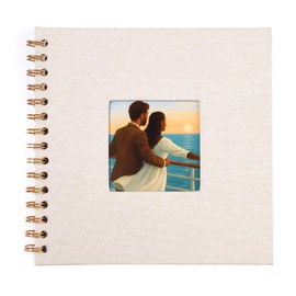 MEMOTOR Beige Linen Scrapbook with Photo Window, 7x7 Inch Hardcover Album, 40 White Pages + Corner Stickers, DIY Memory Book for Wedding, Baby, Travel