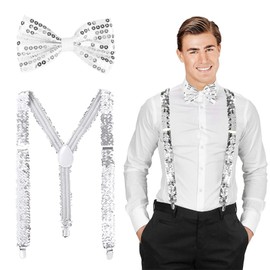 Jazz Dance Performance Hippie Accessories Sequin Set, New Year's Eve Costume Accessories, Sequin Braces and Bow Tie Glitter New Year's Eve Outfit, Carnival Theme Party JGA Men Women Costume
