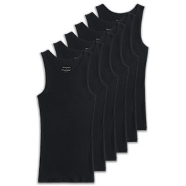 Comfneat Men's 6-Pack Ribbed Tank Tops Cotton Comfy Fit Undershirts (Black 6-Pack, XL)