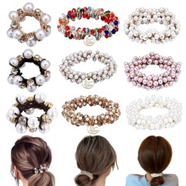 9 Stück Haargummis aus Perle, BetterJonny elastische Haargummis mit Perlen für Frauen und Mädchen